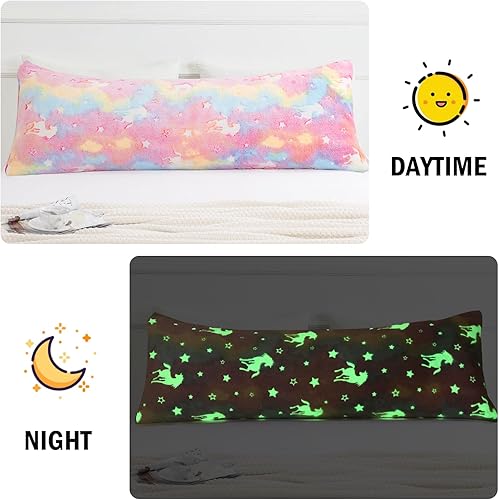 Miniatura 2 de HOMBYS Funda de almohada corporal que brilla en la oscuridad de 21 x 54 pulgadas, funda de almohada de terciopelo suave y esponjosa, funda de