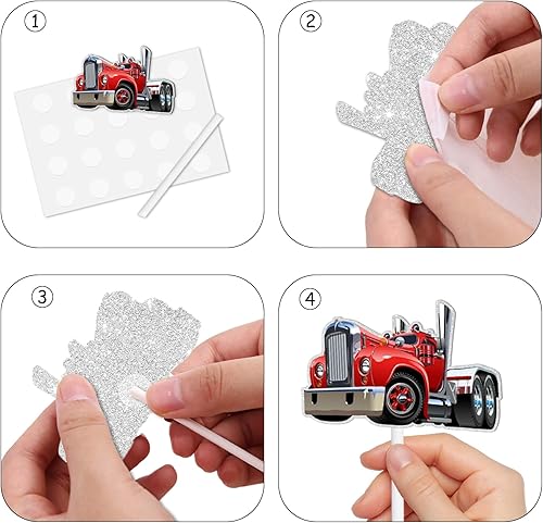 Miniatura 4 de 18 piezas de purpurina roja para decoración de postre para automóvil, decoración temática de autos de carreras, suministros de decoración para baby