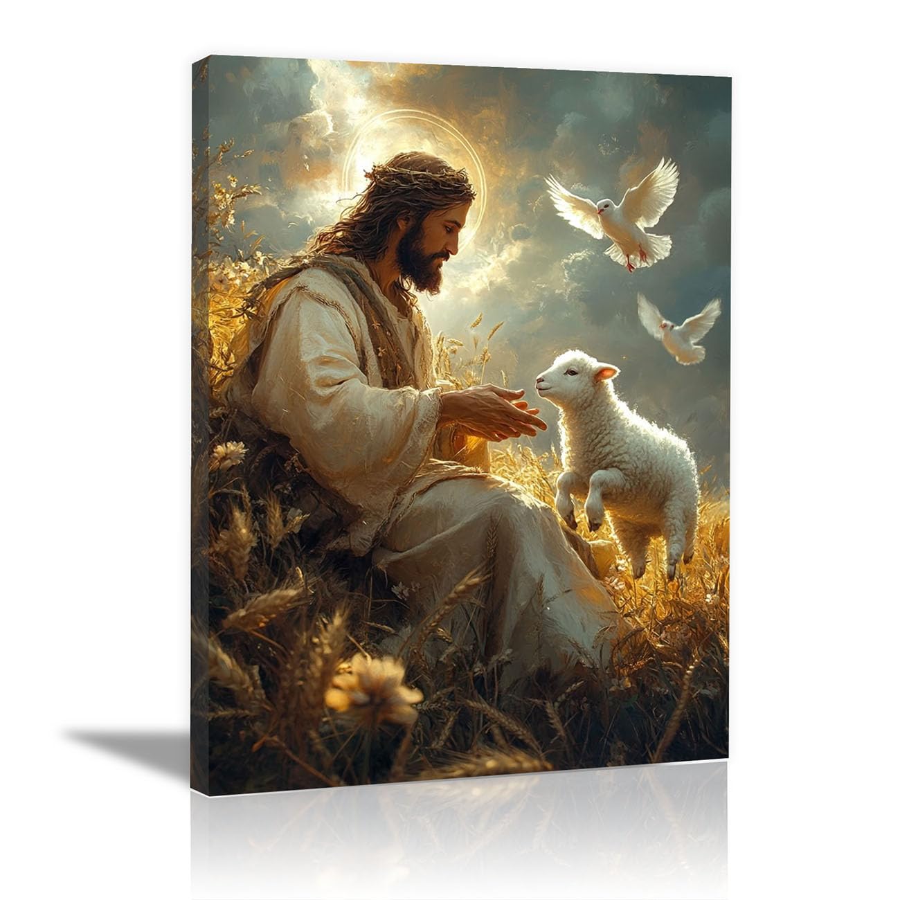 QUSAAOU Christian murals Abstract Jesus Jesus canvas murals Canvas Wall Decor，Suitable for office,living room,bedroom and church decoration(beige)-70x100cm Framed
