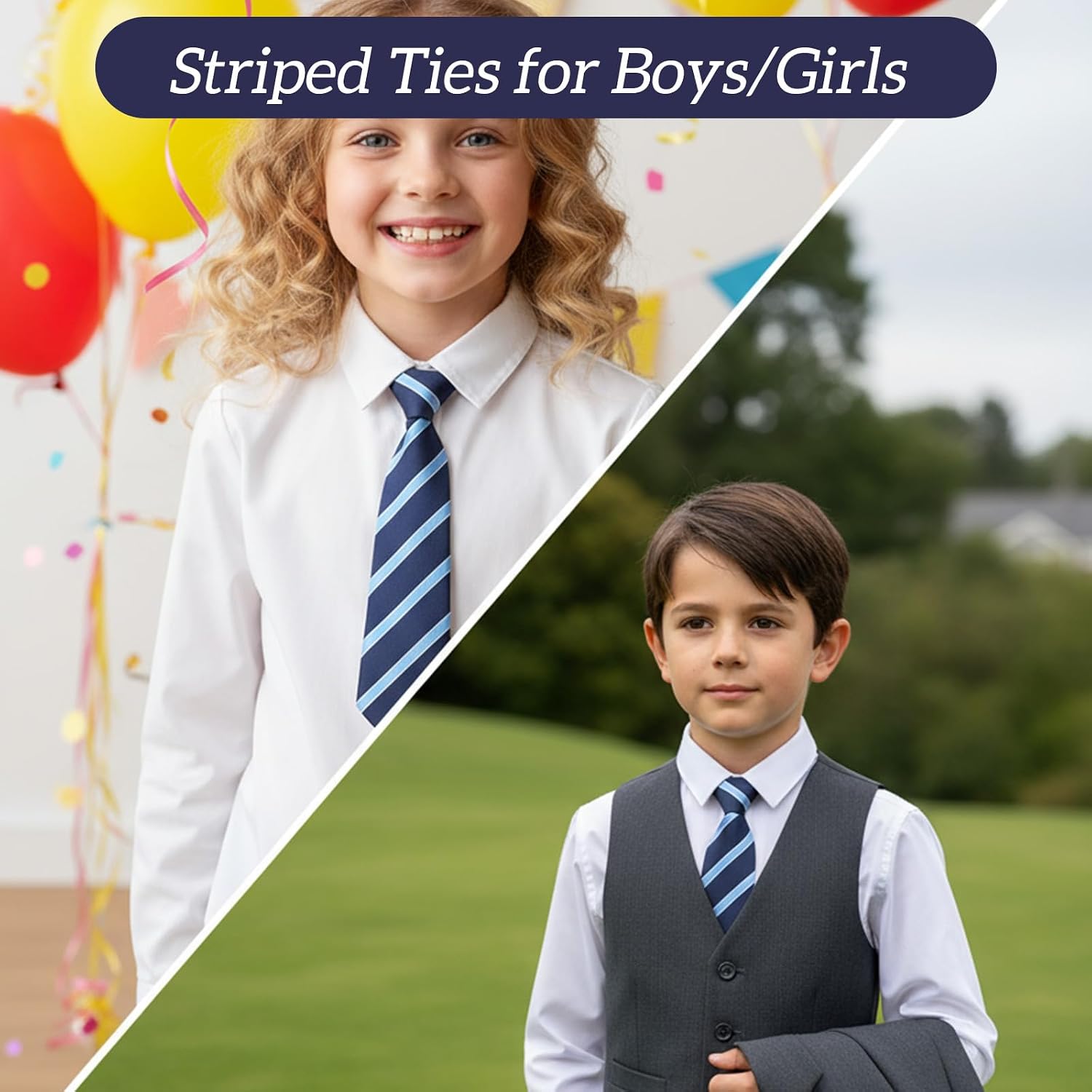 Grevosea Ties for Boys/Kids, Pre-Tied Adjustable Necktie, Clip-On Ties for School Graduation Wedding and Casual Wear Age 5-12