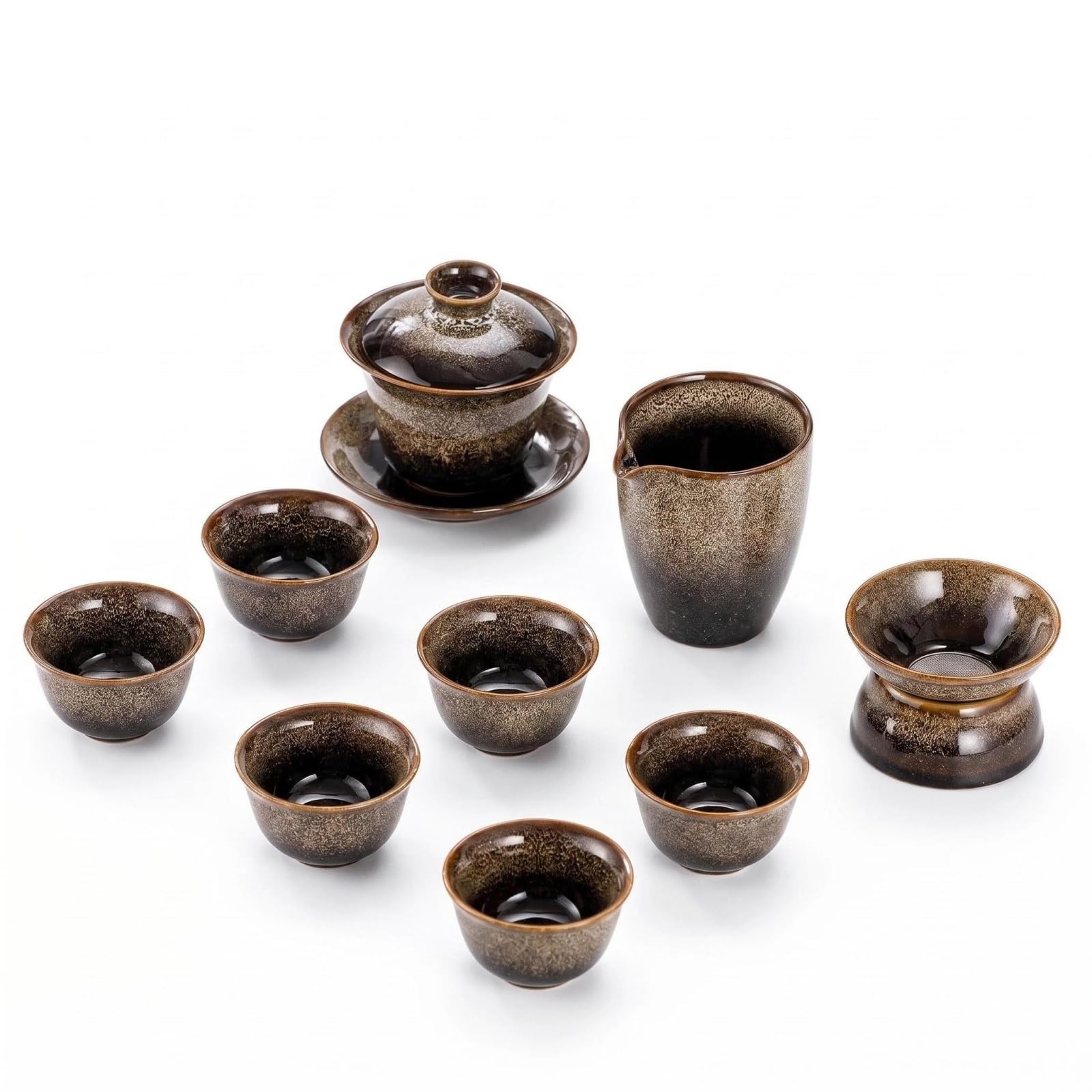 Gongfu zestaw do herbaty, 9-częściowy ceramiczny zestaw do herbaty dla dorosłych z Gaiwan, kubek Fair, sitko do herbaty i 6 filiżanek, tradycyjna chińska ceremonia parzenia herbaty niezbędna