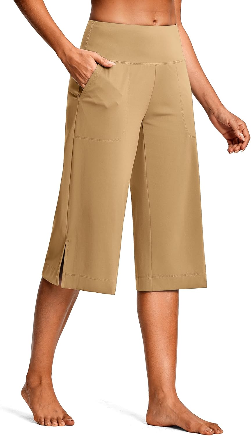 Women's Wide Leg Yoga Capris High Waist Loose Fit Dress Pants with Pockets Casual L...