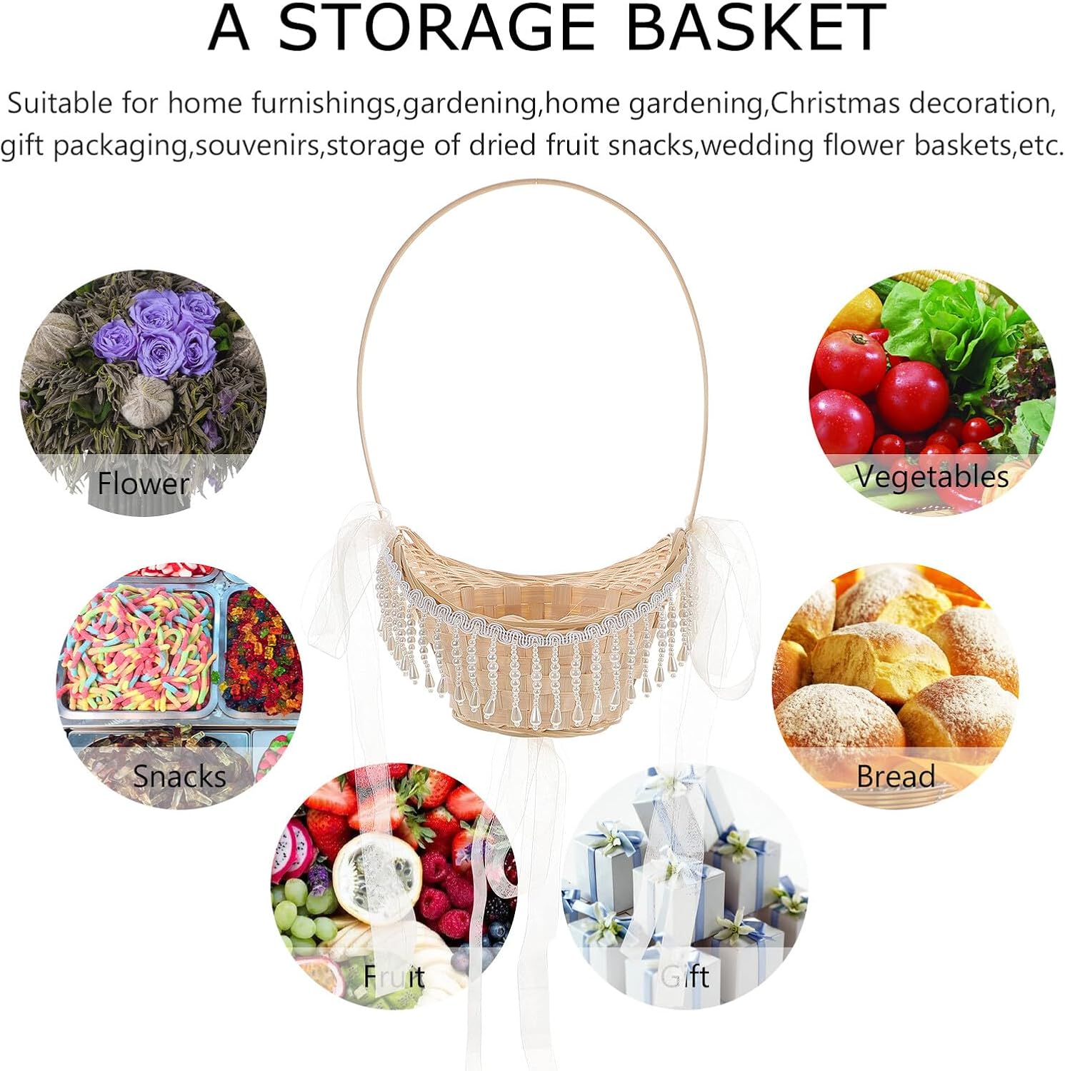 TIDTALEO Wedding Flower Girl Basket Woven Petal Basket with Handle White Handheld for Hanfu Photography Wedding Party Ceremony Supplies