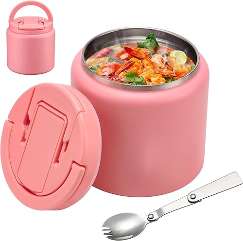 Miniatura 11 de Termo de sopa de 13.5 onzas para comida caliente para niños, recipiente aislado al vacío con tapa de hebilla, boca ancha, a prueba de fugas, acero