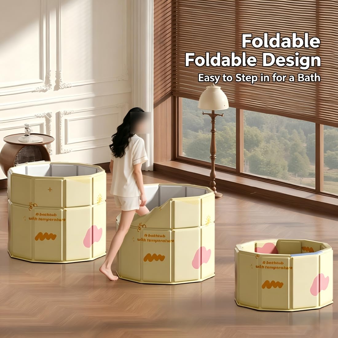 Vasca da bagno pieghevole giallo 70 x 70 cm, pieghevole per adulti, vasca da bagno pieghevole portatile, vasca da bagno separata, vasca SPA, ammollo, nessuna installazione per casa e all'aperto