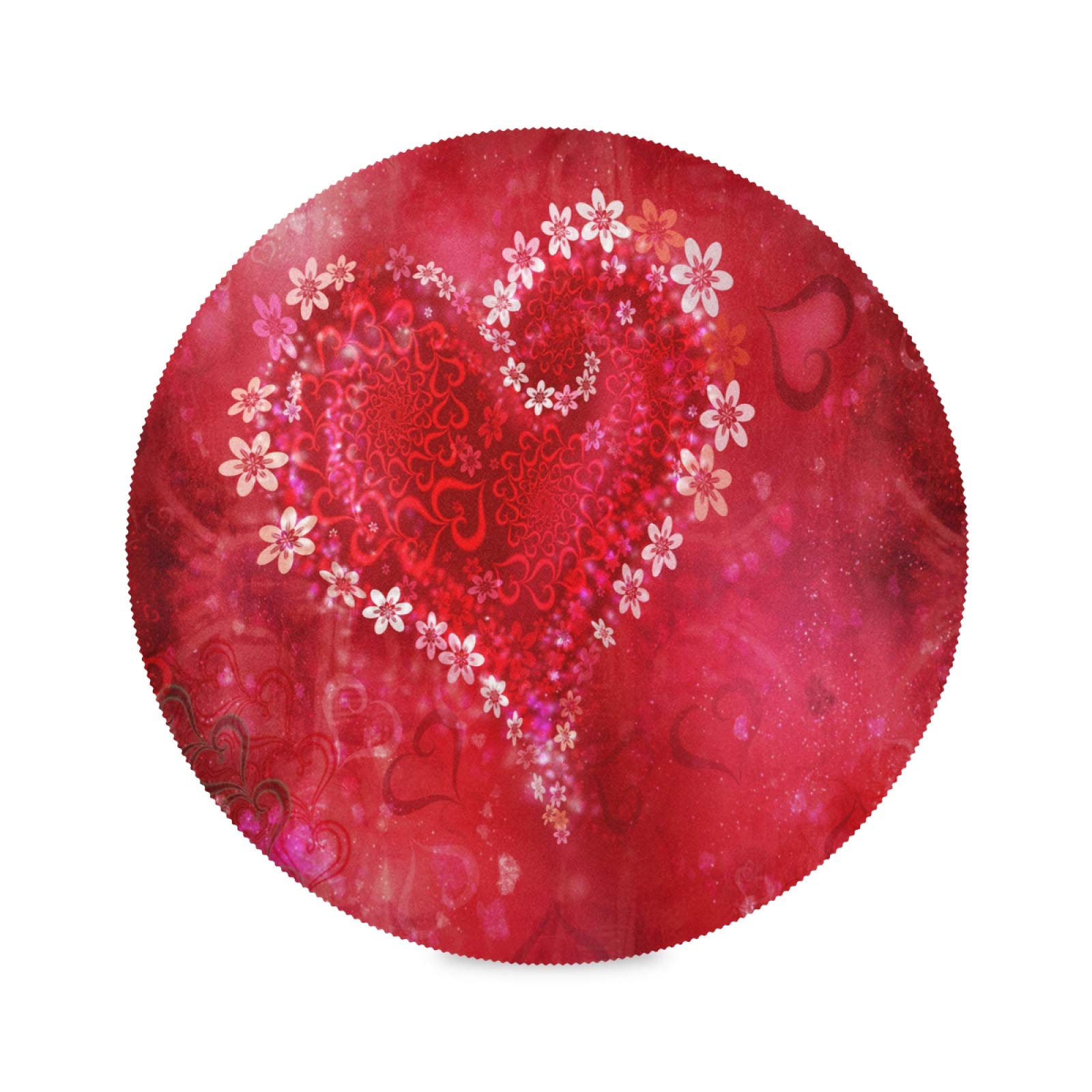 Valentine Heart Flower Round Placemats for Dining Table Set of 6, Red Pink Love Washable Table Mats Non-Slip Easy to Clean for Home Kitchen Decor