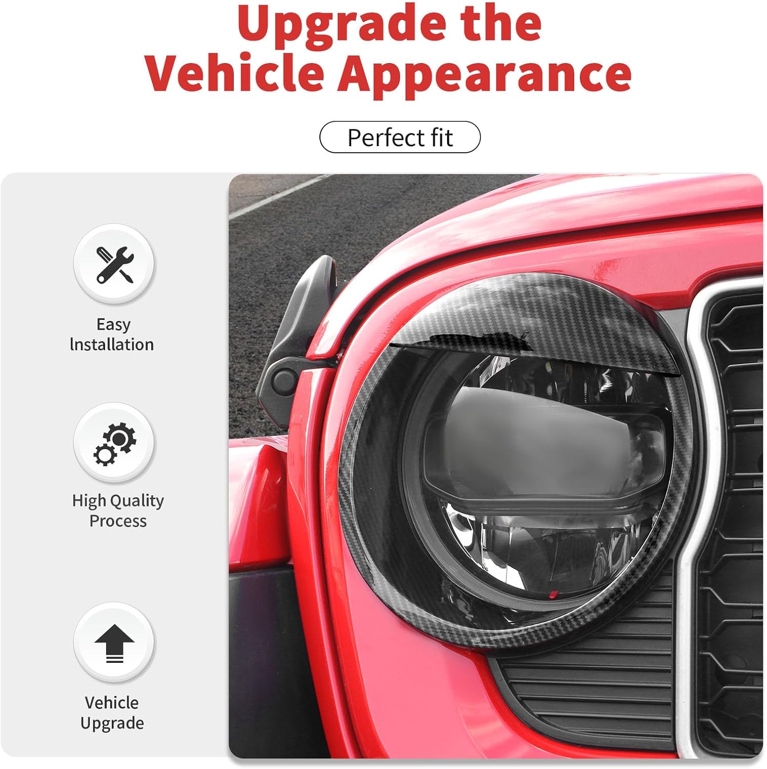 Front Light Headlight Bezels Ring Cover Trim Compatible with 2024-2025+ Jeep Wrangler JL JLU & Gladiator JT(Carbon Fiber)