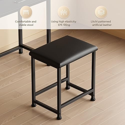 Miniatura 7 de Escritorio de maquillaje con espejo y luces, tocador pequeño con cajón de almacenamiento de tela, silla y estantes, juego de tocador de maquillaje