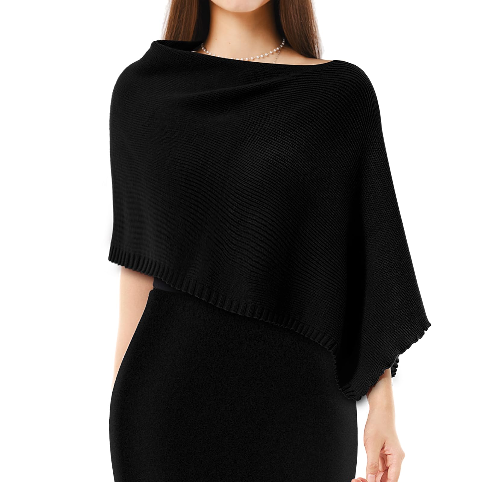 Women Fall Knitted Poncho Shrug Women Autumn Blouse Top Lightweight Sweater Poncho Bolero for Evening Dress Skirt