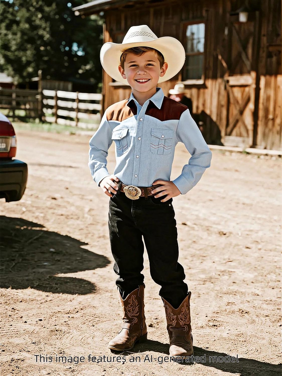 COSLAND Boy's Toddler Pearl Snap Western Button Down Denim Shirt, 4-14 Years