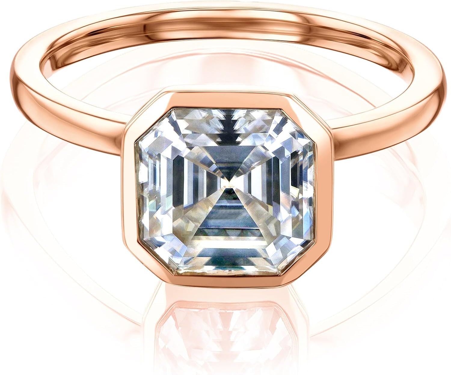 Kobelli Lab Grown Diamond Solitaire Asscher Bezel 14K Gold Ring