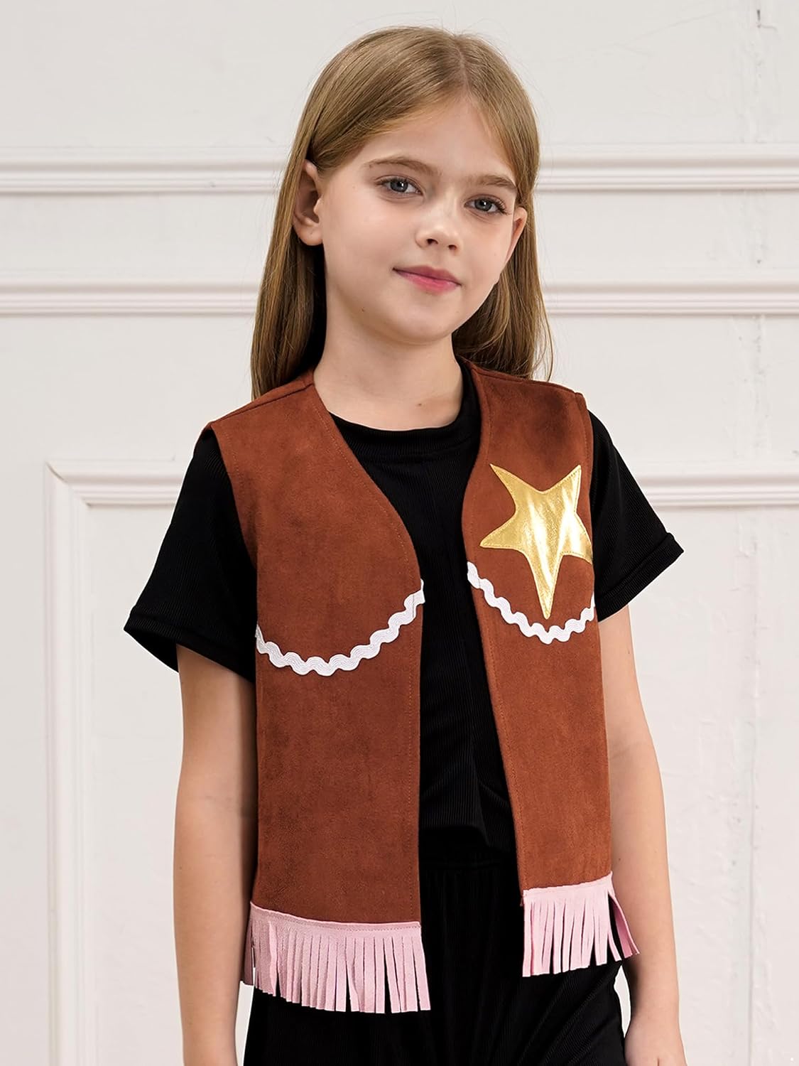 ranrann Kids Girl's Open Front Fringe Cowgirl Waistcost Vest Tassel Jacket Coat Sleeveless Top Outfits