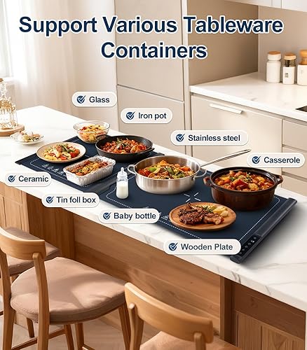 Miniatura 6 de Tapete de calentamiento para alimentos, calentador de alimentos de varias piezas de calentamiento rápido de 10 años con 7 niveles de temperatura y