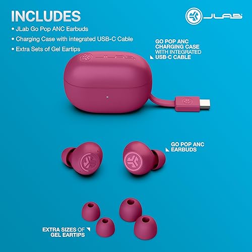 Miniatura 7 de JLab Go Pop ANC True Auriculares inalámbricos y funda de carga, fucsia, cancelación activa de ruido, controladores de 0.394 in, conexión dual,