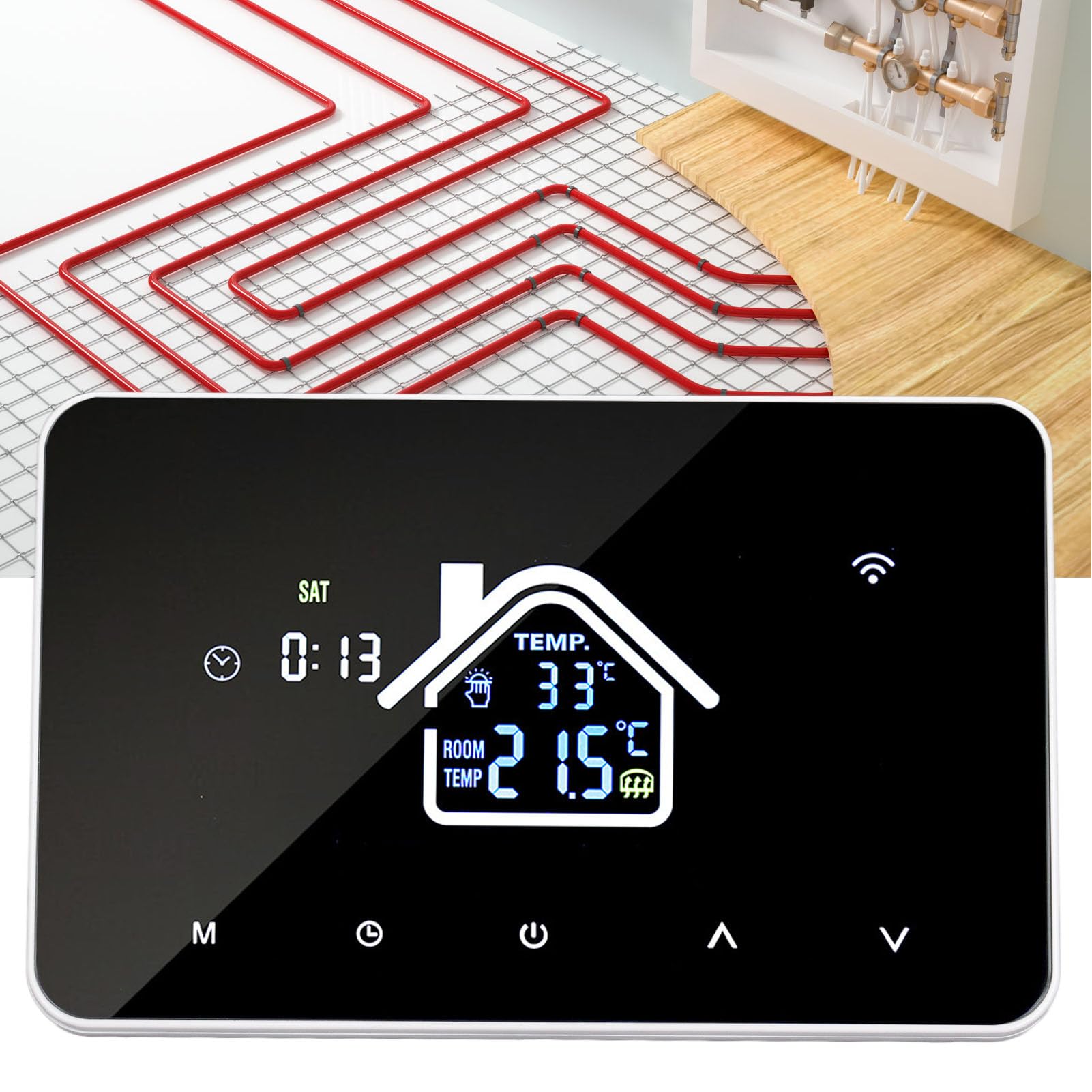 Fußbodenheizungsthermostat, Programmierbarer Digitaler Thermostat AC230V 16A, 4,3-Zoll-Touchscreen, 41 Bis 203 °F Einstellung, 7-Tage-Zeitplan für die Heizung Im Home-Office-Hotel (WiFi)