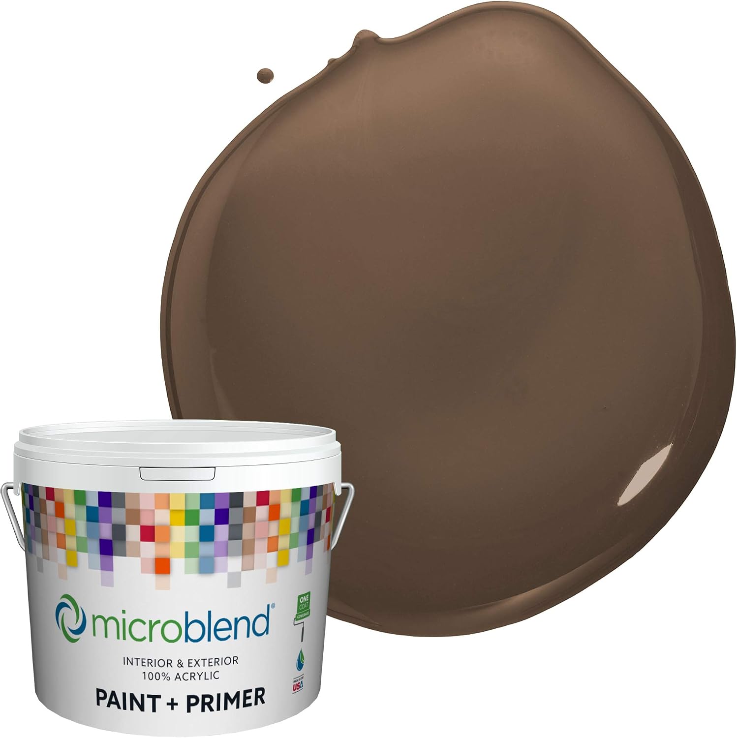 Microblend Exterior Paint and Primer - Brown/Leather Saddle, Flat Sheen, Quart, Premium Quality, UV and Rust Blockers, Washable, High Hide, Microblend Browns Family