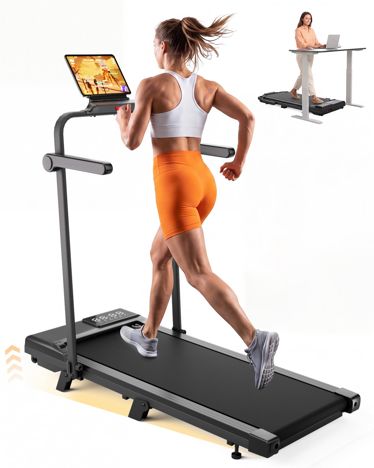 Superun Raceable Tapis Roulant Salvapazio Elettrico con Inclinazione 6%, 2.5CV/3CV Walking Pad,1-6/12 km/h Tapis Roulant Elettrico Pieghevole con APP Controllo Corsi di Allenamento, Massima di 136 kg