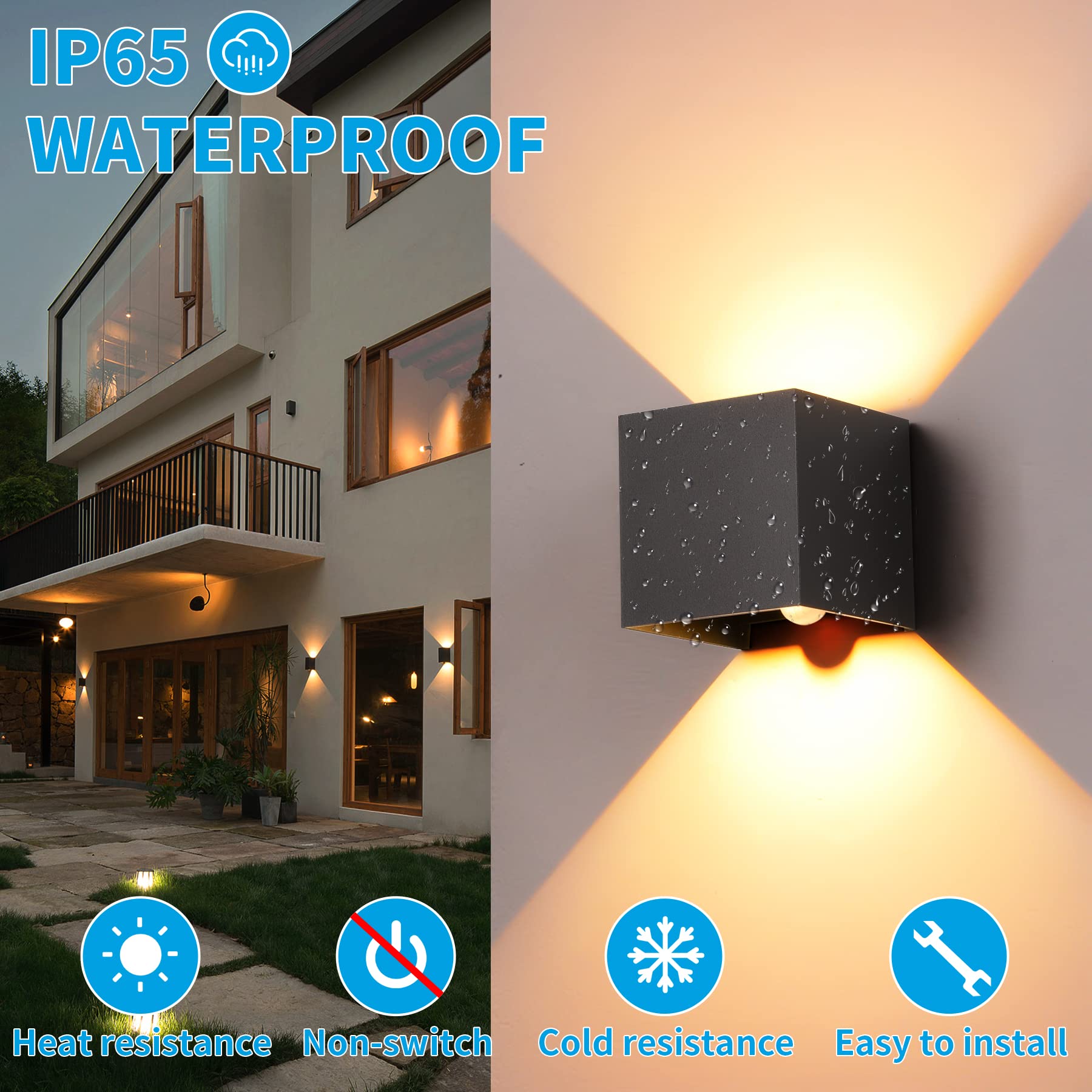 LED Wandleuchte mit Bewegungsmelder 12W 3000K Warmweiß IP65 Wasserdicht Modern Außen Wandbeleuchtung Einstellbar Abstrahlwinkel Schwarz
