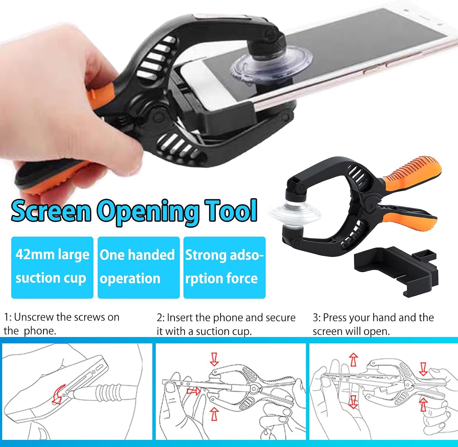 19 PCS Phone Screen Repair Kit, Suction Cup Pliers Opening Repair Kit, Ultra-thin Prying & Open Tool for iPhone, Laptop, iPad, Cell Phone, MacBook, Tablet, Computer, Electronics Repair