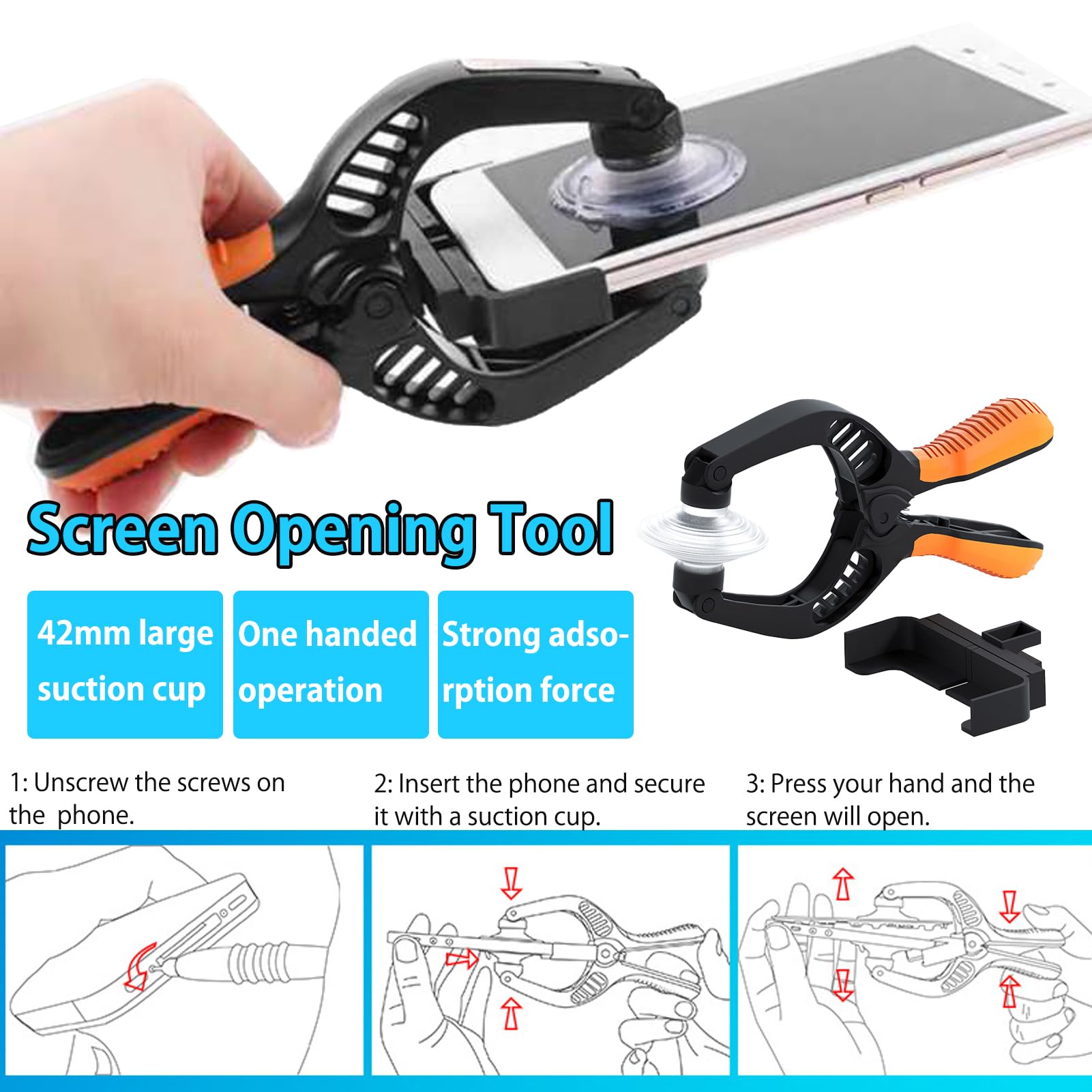Haojiaho 19 PCS Phone Screen Repair Kit, Suction Cup Pliers Opening Repair Kit, Ultra-Thin Prying & Open Tool for iPhone, Laptop, iPad, Cell Phone, MacBook, Tablet, Computer, Electronics Repair