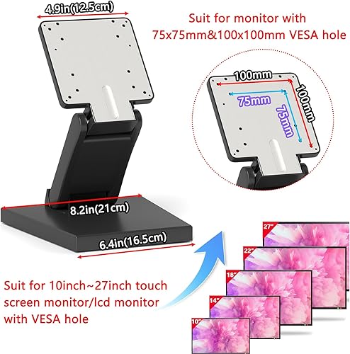 Miniatura 2 de Soporte de monitor plegable de metal ajustable para pantalla táctil Soporte de escritorio con orificio VESA 2.953x2.953 in y 3.937x3.937 in Todo en
