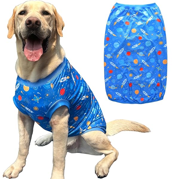 Pet Dog Blue Sleeveless T Shirts with Spacecraft Pattern Printed pet Clothes Soft Breathable Vest for Large Dogs 2X-Large, Bule