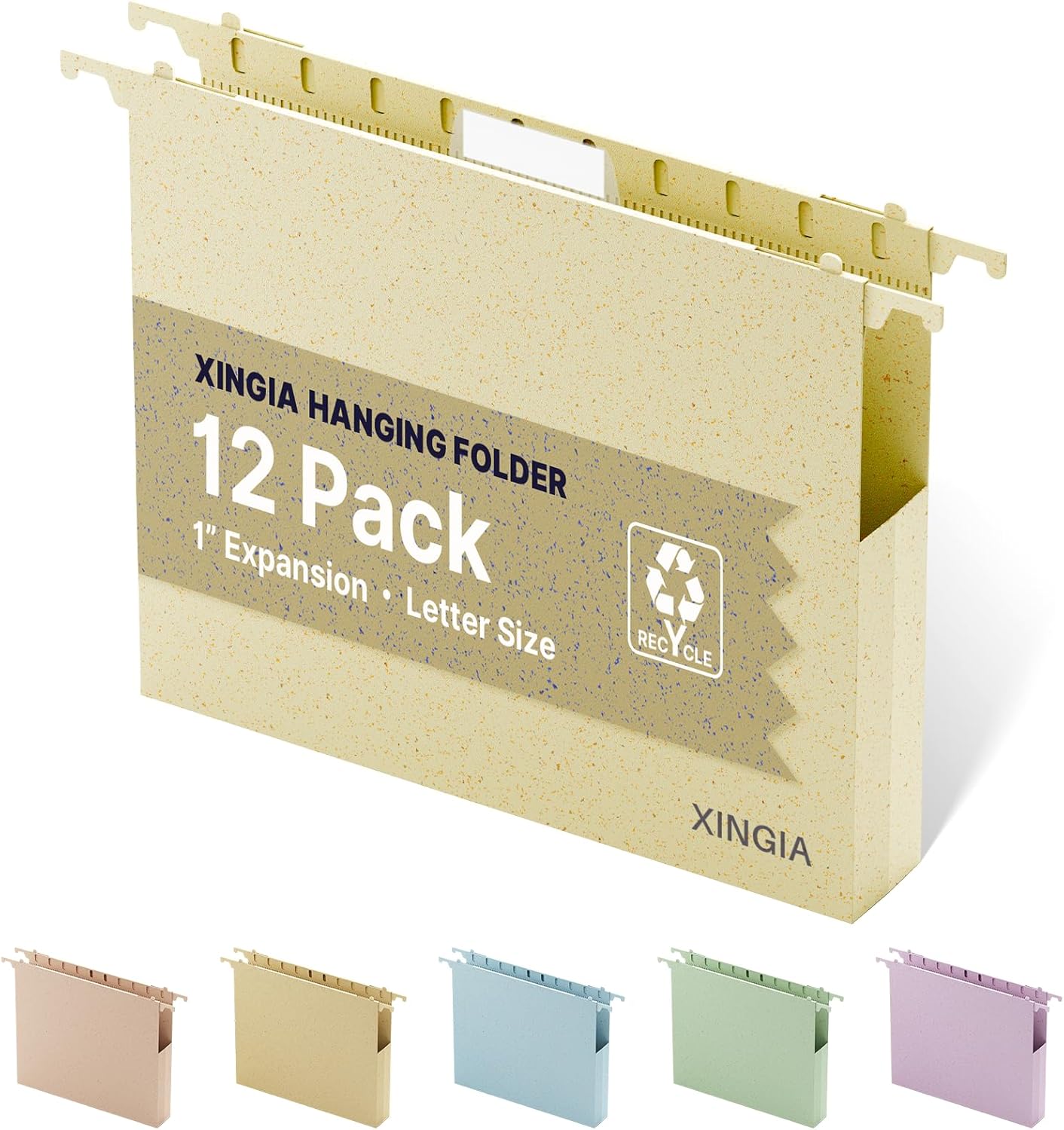 XINGIA Wheat Straw Hanging File Folder Letter Size, Heavy Duty 1'' Expansion,12 Pack Extra Capacity Plastic Hang Folders,Reinforced Filing Cabinet Folder for Bulk Files/Medical Charts(Morandi Beige)