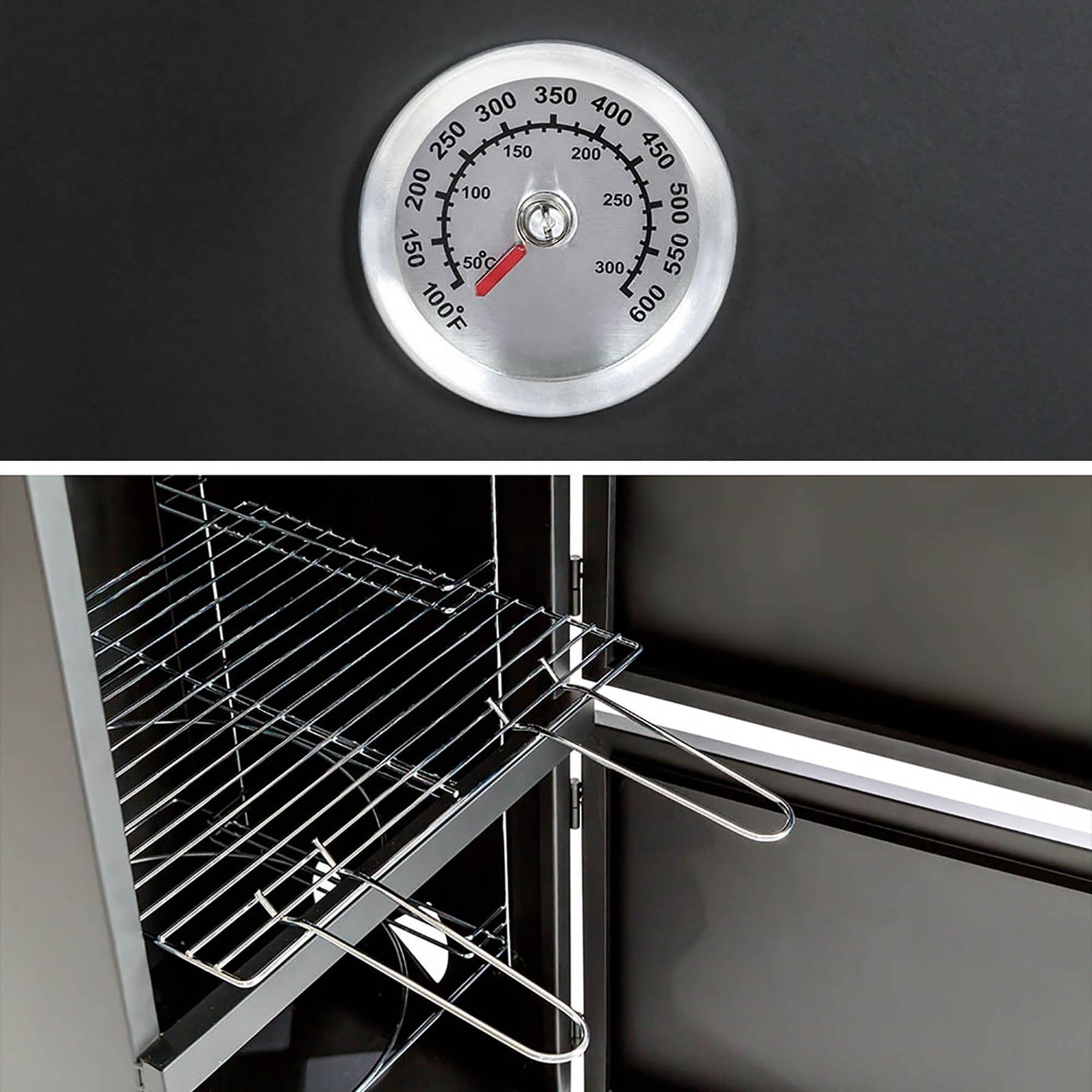 tectake® BBQ Barbecue Smoker a Carbonella, 54x50,5x100 cm, Forno per Affumicatura a Legna, Acciaio Resistente al Calore, Indicazione Temperatura, 2 Ganci Presa, Griglie Cromate, Affumicatore