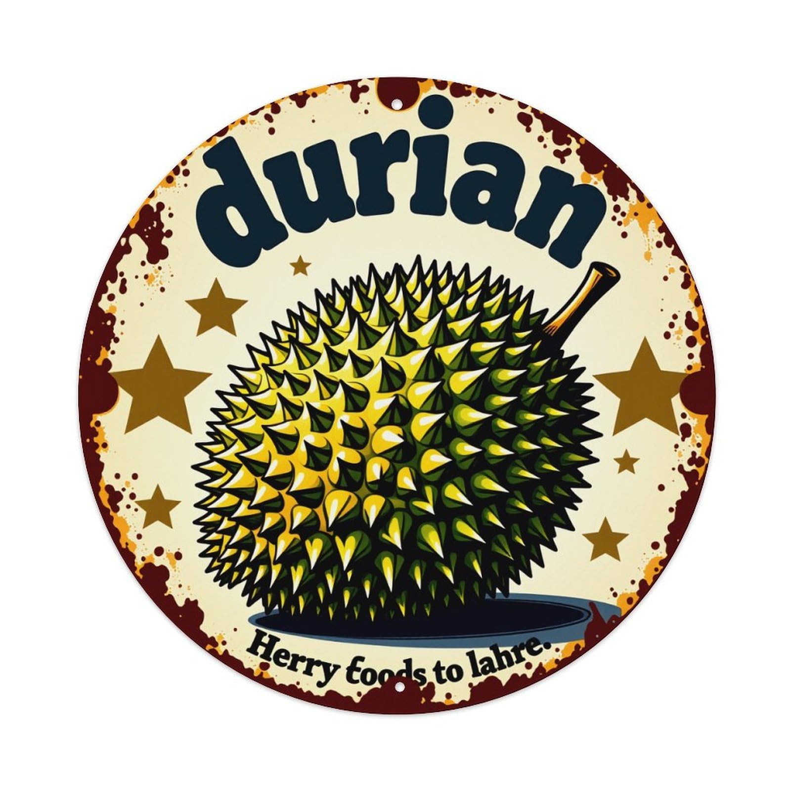 Durian Fruit Spiky Yellow Green Metal Tin Sign Vintage Garden Bedroom Cafe Bar Man Cave Home Wall Decor Metal Poster 8x8 inches