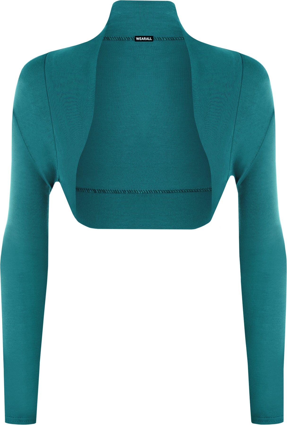Wearall Women's Teal Plus Size Plain Long Sleeve Cropped Shrug Bolero Cardigan Top - 20/22