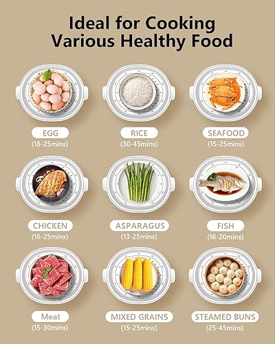 Miniatura 4 de Vaporizador eléctrico de alimentos para cocinar, vaporizador de verduras de 13.7 cuartos de galón con cestas de 3 niveles sin BPA, cocción