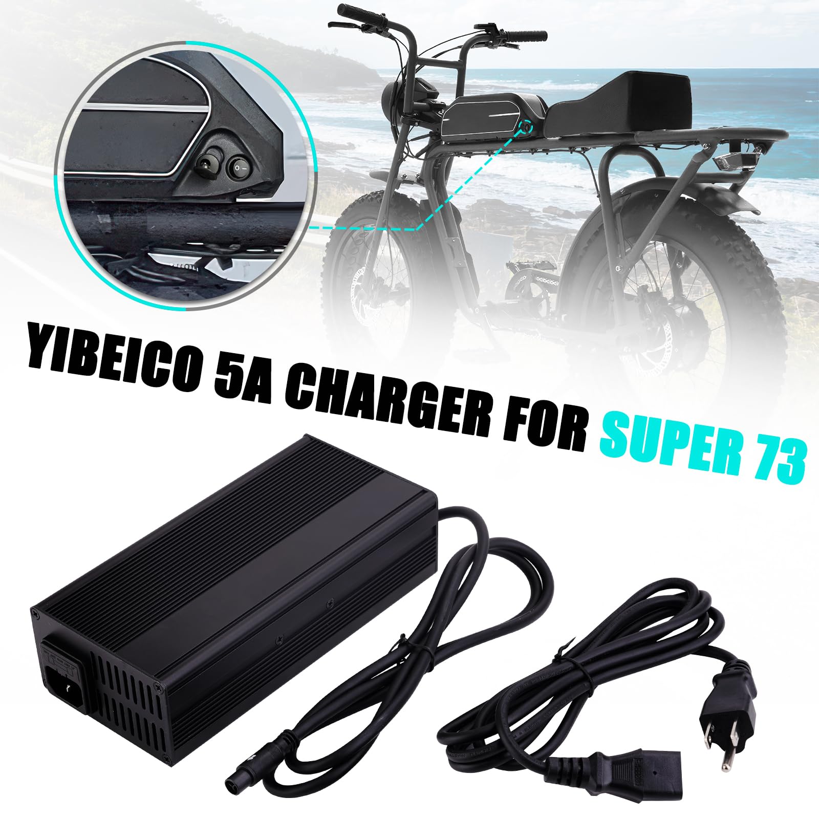 YIBEICO 54.6V 5A Fast Battery Charger for Super 73, Aluminium 48V Battery Power Adapter, Replacement Part for Super 73