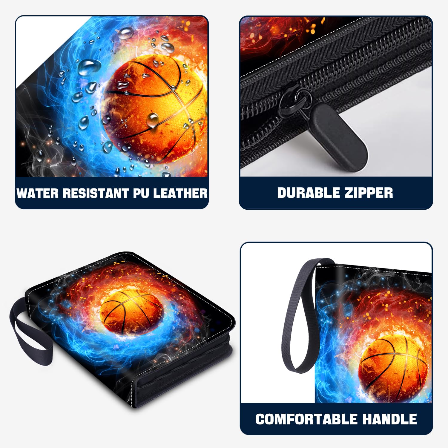 Basketball-Kartenbinder, 900 Taschen, Sportkartenalben, passend für 900 Karten mit 50 abnehmbaren Hüllen, Reißverschluss-Sammelkartenhalter, Organizer für Basketball, Sport-Sammelkarten