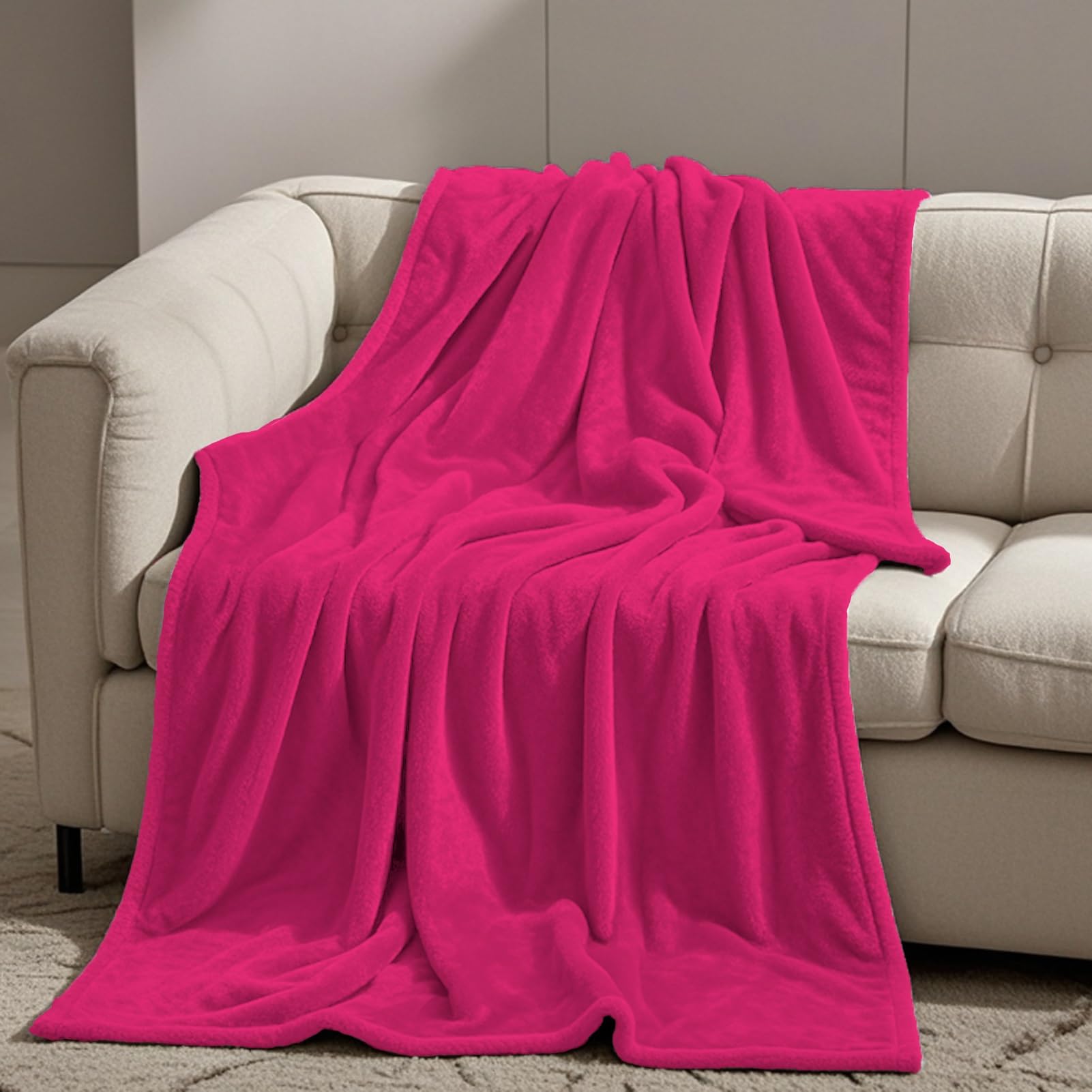 GOUTUI Throw Blanket 60 x 200 cm Soft/Fluffy/Fuzzy Flannel Fleece Throw Blanket Polyester for Sofa Fluffy Blanket Bed Throw, Rose Red