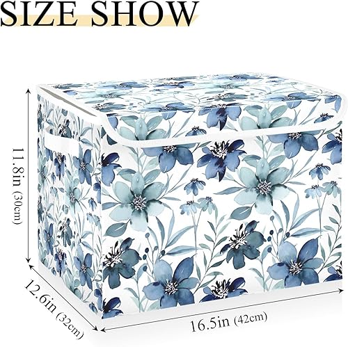 Miniatura 3 de Contenedores de almacenamiento de tela de acuarela floral azul, cubos organizadores cuadrados, organizadores de armario para niños y almacenamiento,