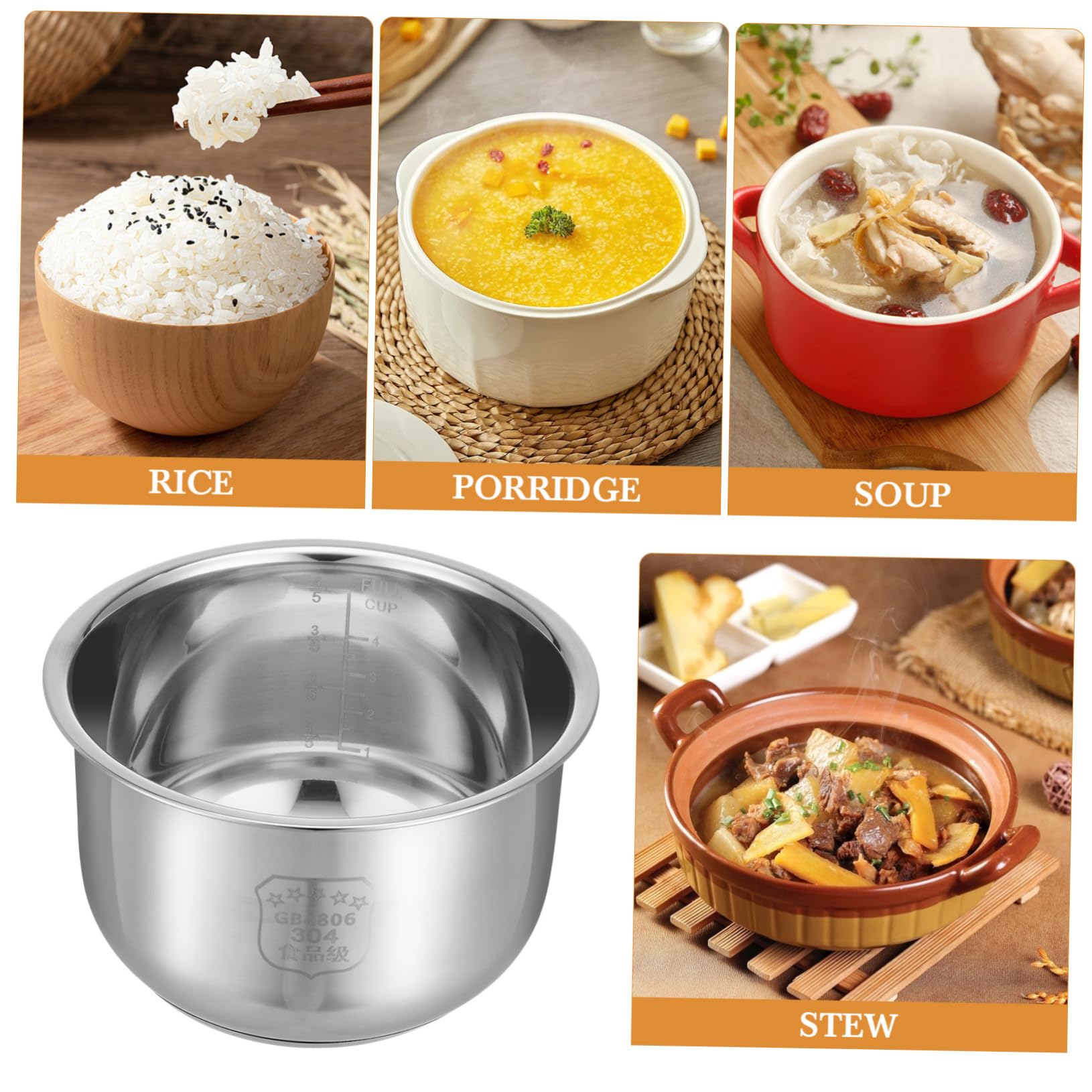 PACKOVE Pot Intérieur Fond Renforcé en Acier Inoxydable 2l Doublure de Remplacement Épaisse pour Cuiseur à Riz pour Préparation de Soupe et Gâteau