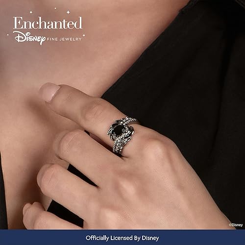 Miniatura 2 de Jewelili Enchanted Disney Fine Jewelry Anillo de plata de ley con rodio negro de 16 quilates de diamante y alas de maléfica de ónix, Metal, Diamante