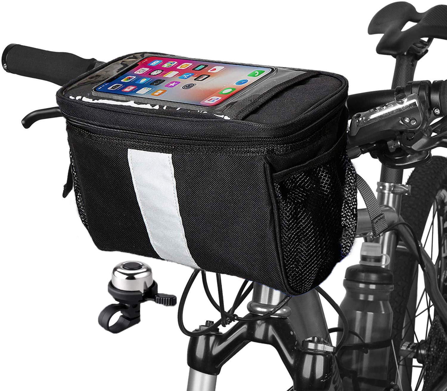 BOPEN Waterproof Bicycle Front Frame Bag, Bike Handlebar Bags for Bicycles, Transparent Bag Touch Screen, Cold and Warm Insulation