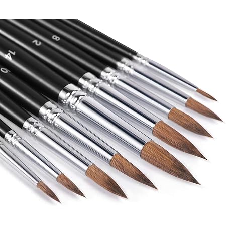 Sable Watercolor Brushes, Fuumuui 9pcs Detail to Mop Kolinsky Sable Brushes Round Pointed Professional Watercolor Brushes Perfect for Watercolor Gouache Acrylic Ink Painting