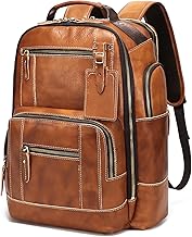 LANNSYNE Vintage Genuine Leather Backpack for Men, 15.6" Laptop Backpack Camping Travel 24L Rucksack