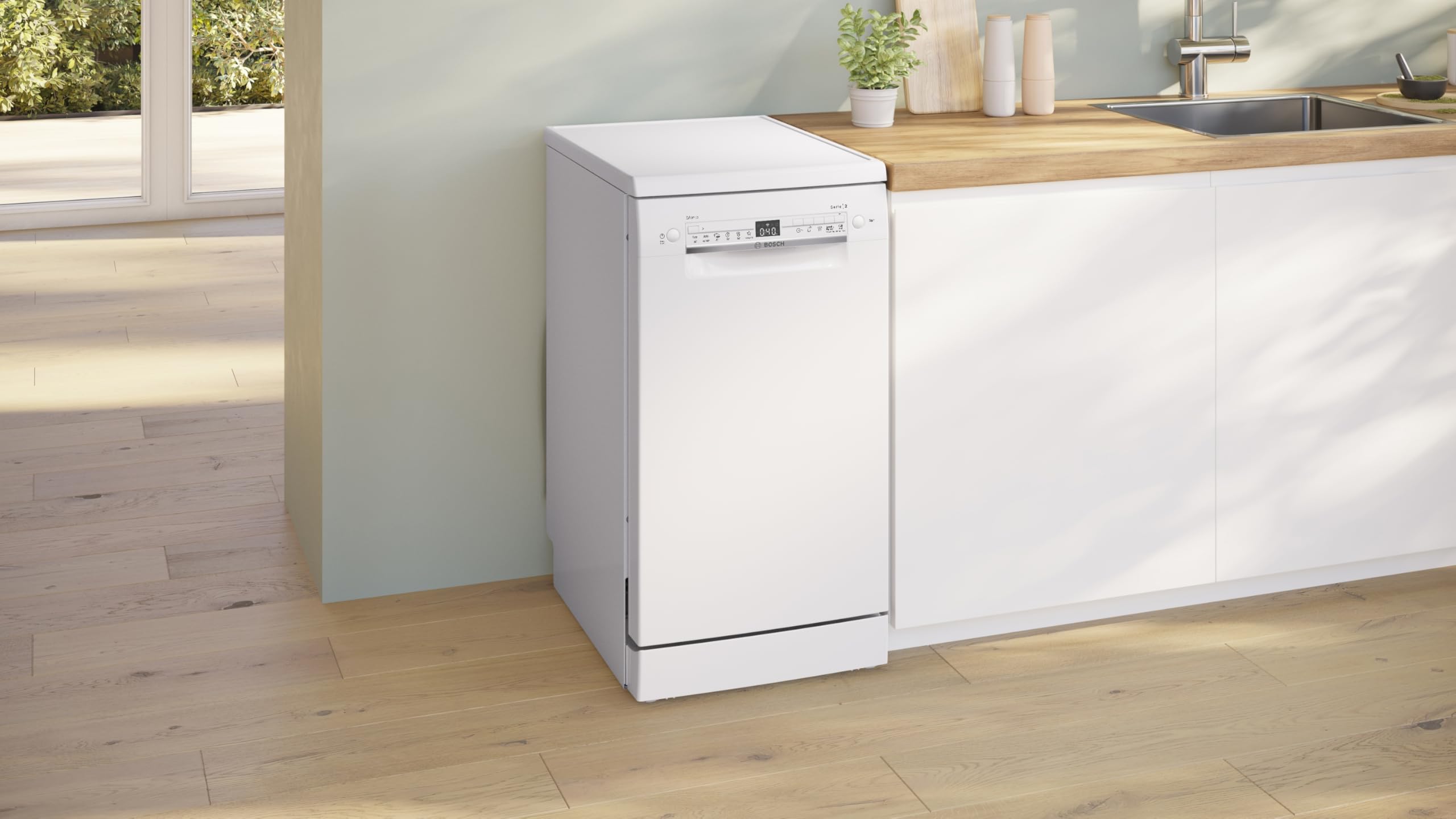 Bosch SPS2HKW55E Serie 2 Geschirrspüler Freistehend | 45 cm, Weiß, Home Connect, Option Extra-Trocknen, Express-Programm 65 °C, Box Maxi Performance