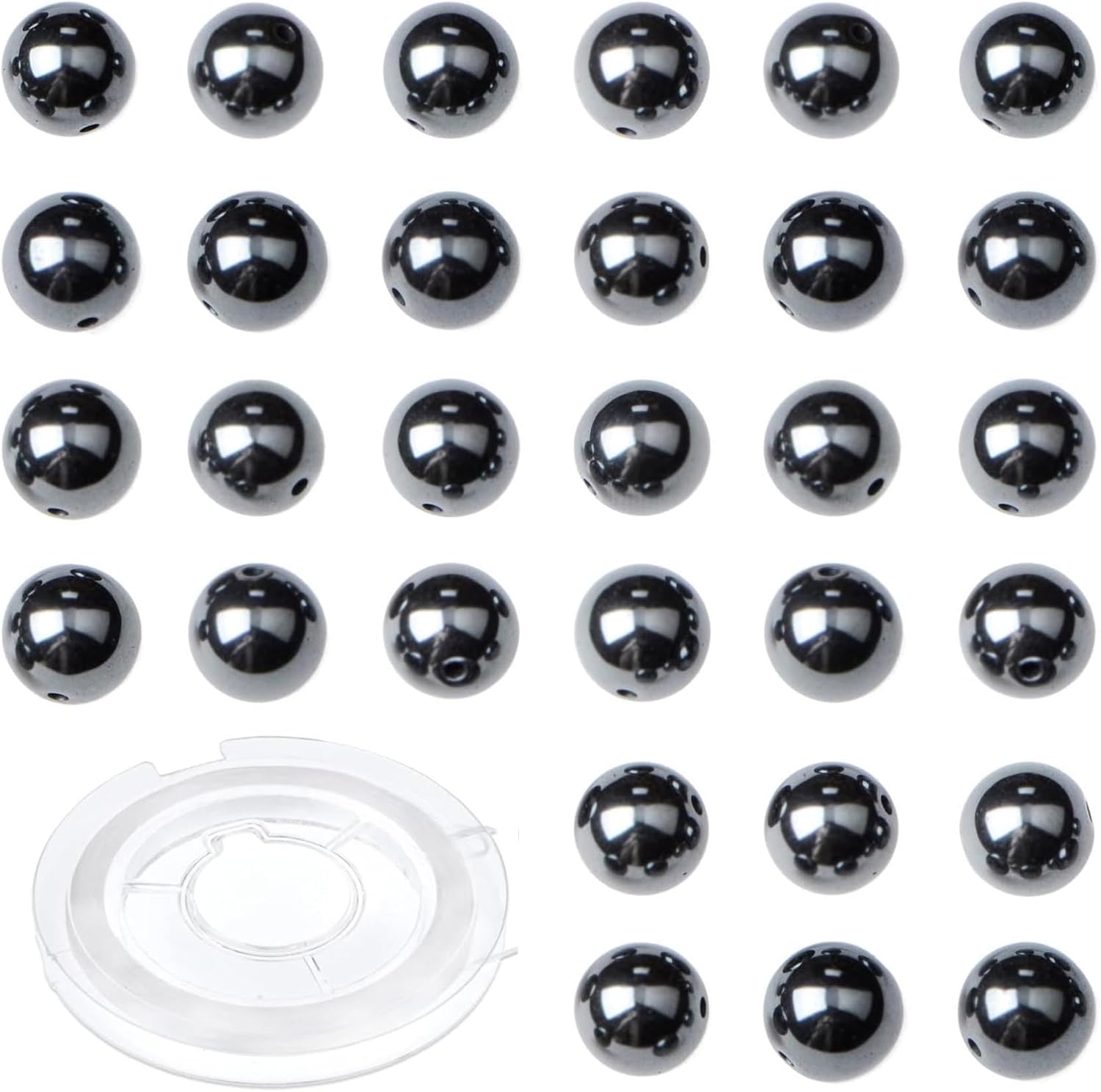 10mm 100pcs Natural Stone Beads Black Hematite Round Genuine Stone Beading Loose Gemstone Hole Size 1mm DIY Charm Smooth Beads for Bracelet Necklace Earrings (Black Hematite 10mm)