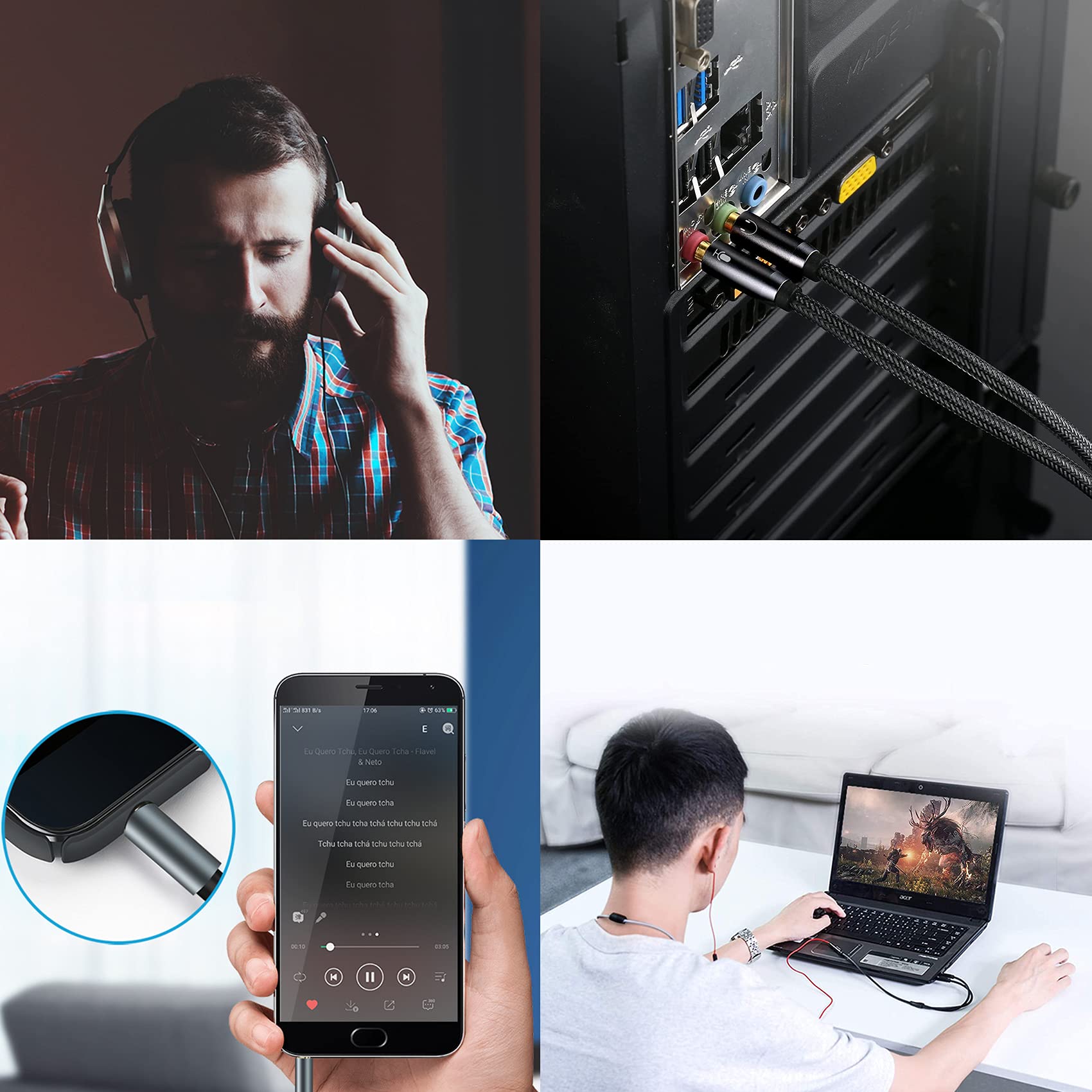 Adattatore Sdoppiatore Jack 3,5mm JeoPoom - Da Maschio A Doppia Femmina Per Cuffie E Microfono, 22cm - Foto 4