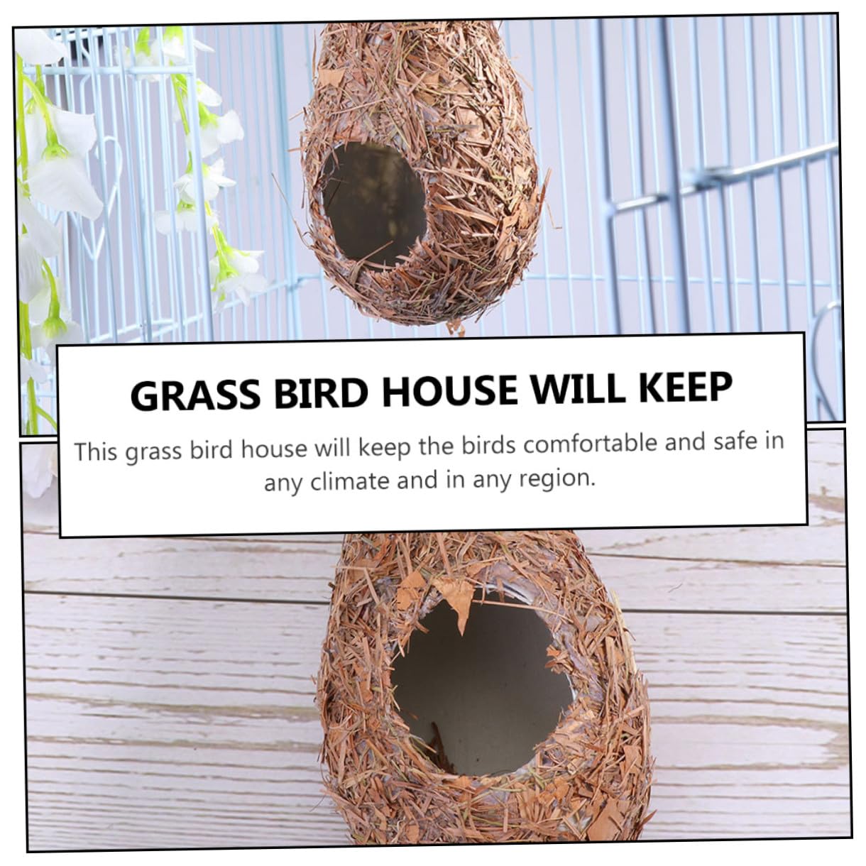 Casa Colgante para Pájaros Artificial de Paja 3 Piezas | Forma de Gota, para Exterior E Interior, Mezcla Paja-plástico, Refugio Decorativo Tejido a Mano