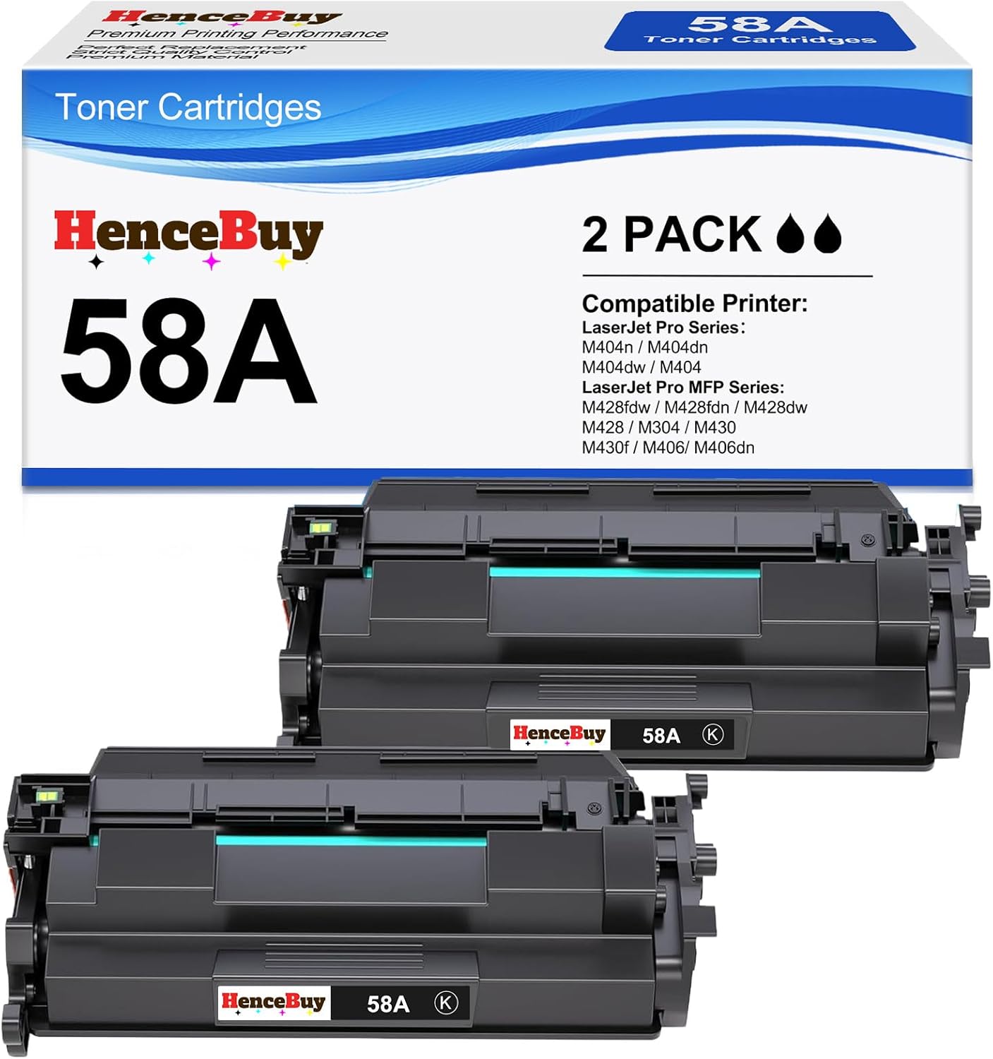 58A CF258A Toner Cartridge (with chip) Compatible Replacement for HP 58A CF258A 58X CF258X LaserJet MFP M428fdw M428dw M428fdn Pro M404n M404dn M404dw M404 M428 Printer ( Black,2 Pack)