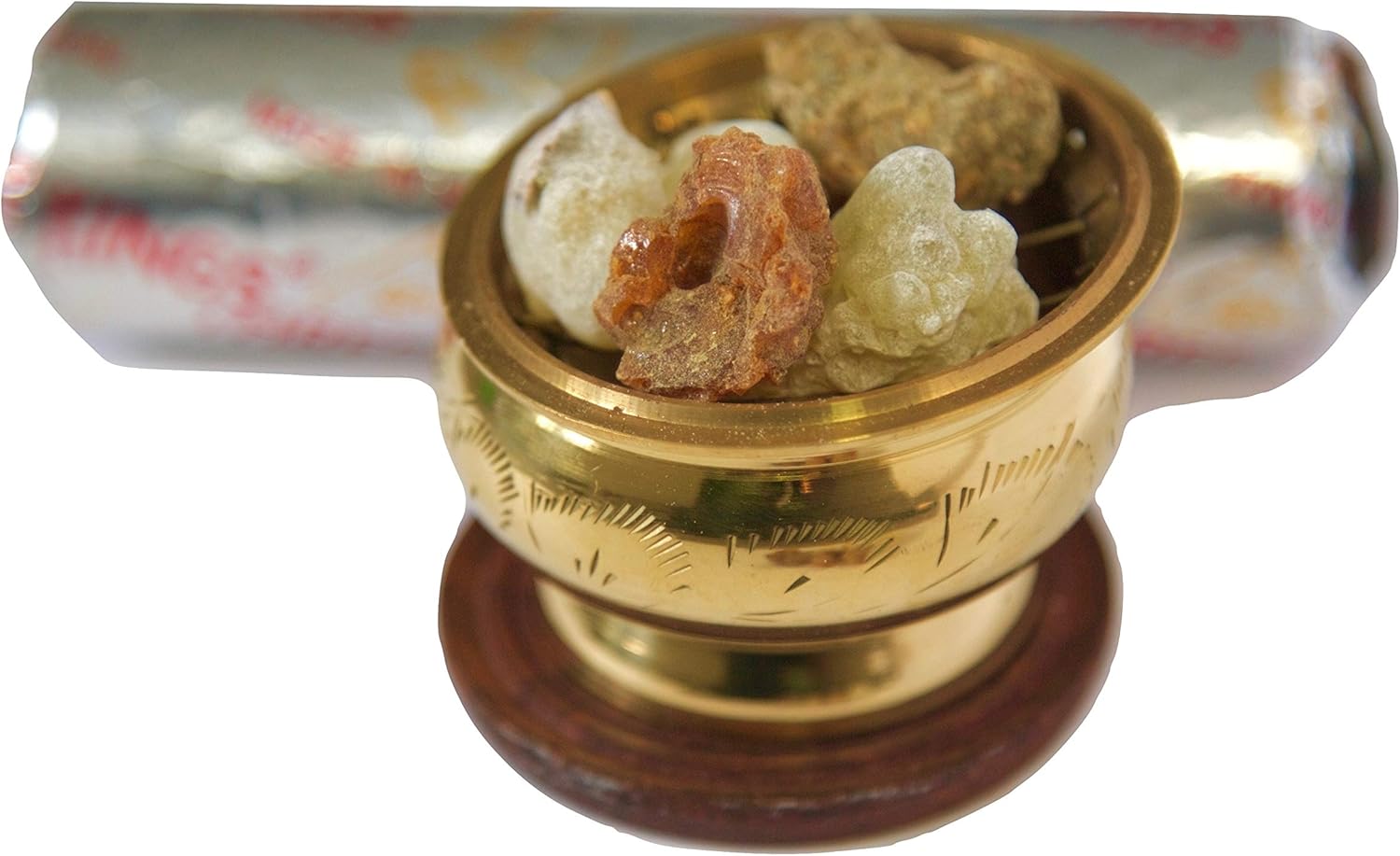 Frankincense, Myrrh, and Gold Colored Burner with Charcoal - 3 Wise Men Gift Pack
