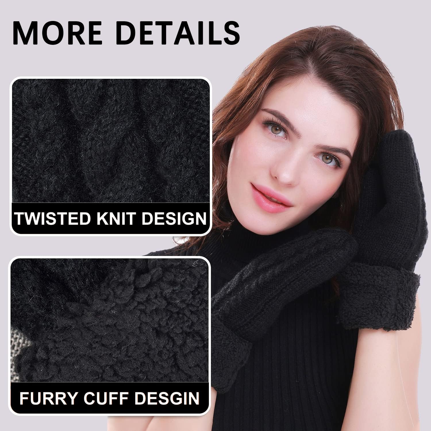 Whiteleopard Women's Winter Gloves Warm Lining - Cozy Wool Knit Thick Gloves Mittens - Image 4