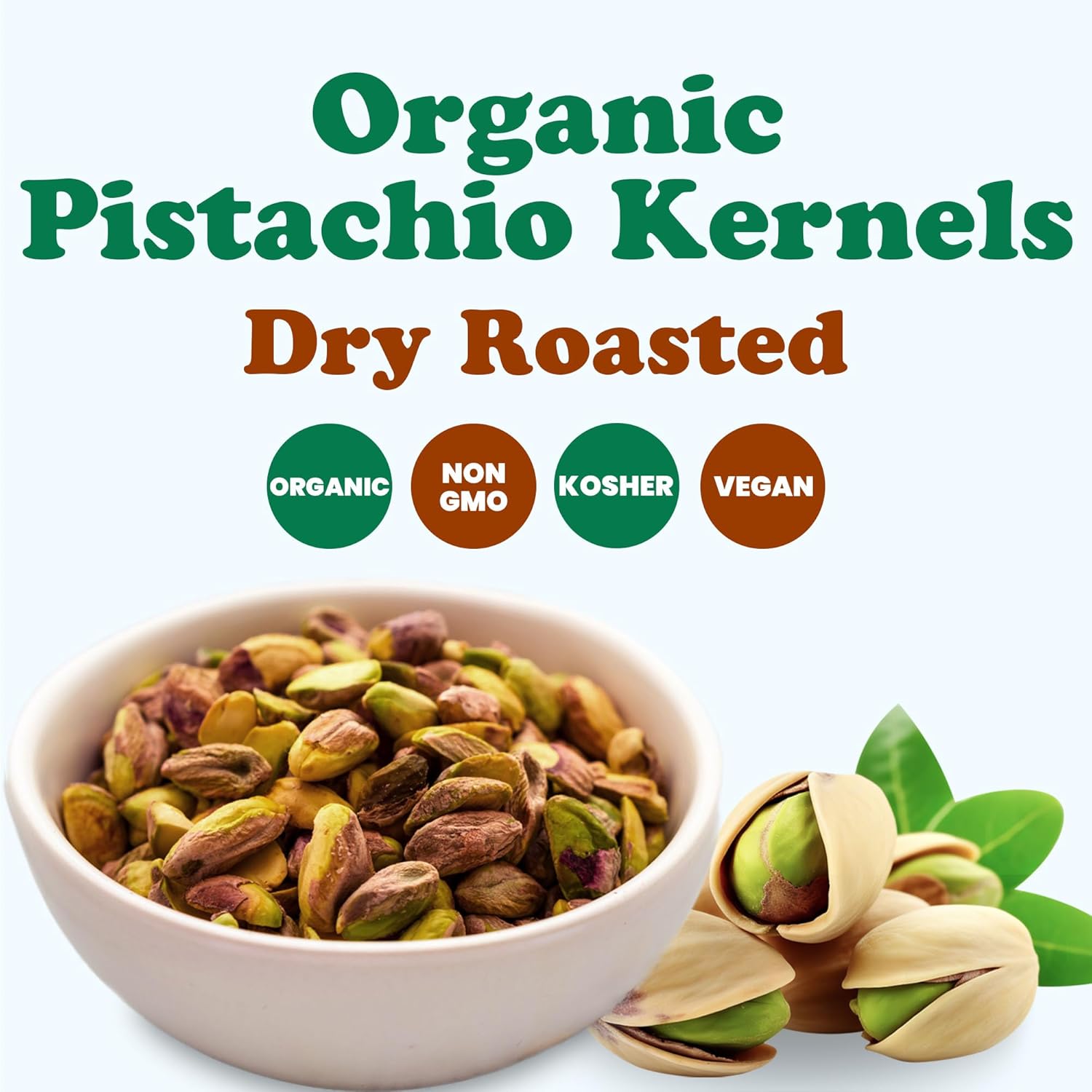 Food to Live Organic Dry Roasted Pistachio, 1 Pound – Oven Roasted Whole Nuts, No Shell, Unsalted, No Oil Added. High in Protein, Fats. Non-GMO, Vegan, Kosher, Bulk