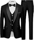 Men's 3 Piece Suits Slim Fit Tuxedo Suit Set One Button Shawl Lapel Blazer Jacket Vest Pants Set for Prom, Business