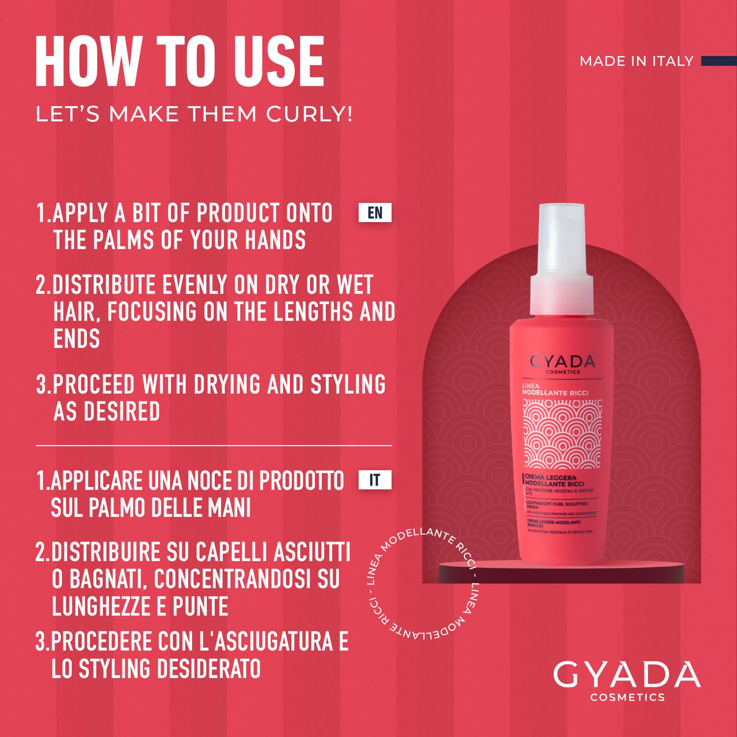 Gyada Cosmetics, Crema Leggera Leave-in Modellante, per Capelli Ricci e Mossi, 97% Ingredienti Naturali, Azione Lucidante e Filmante, Senza Risciacquo, con Proteine Vegetali e Linfa di Vite, 125 ml